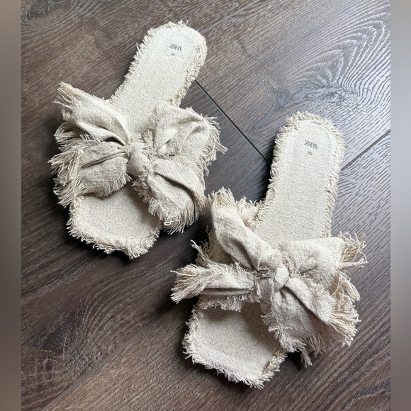 Zara linen bow flat sandals - Picture 2 of 3